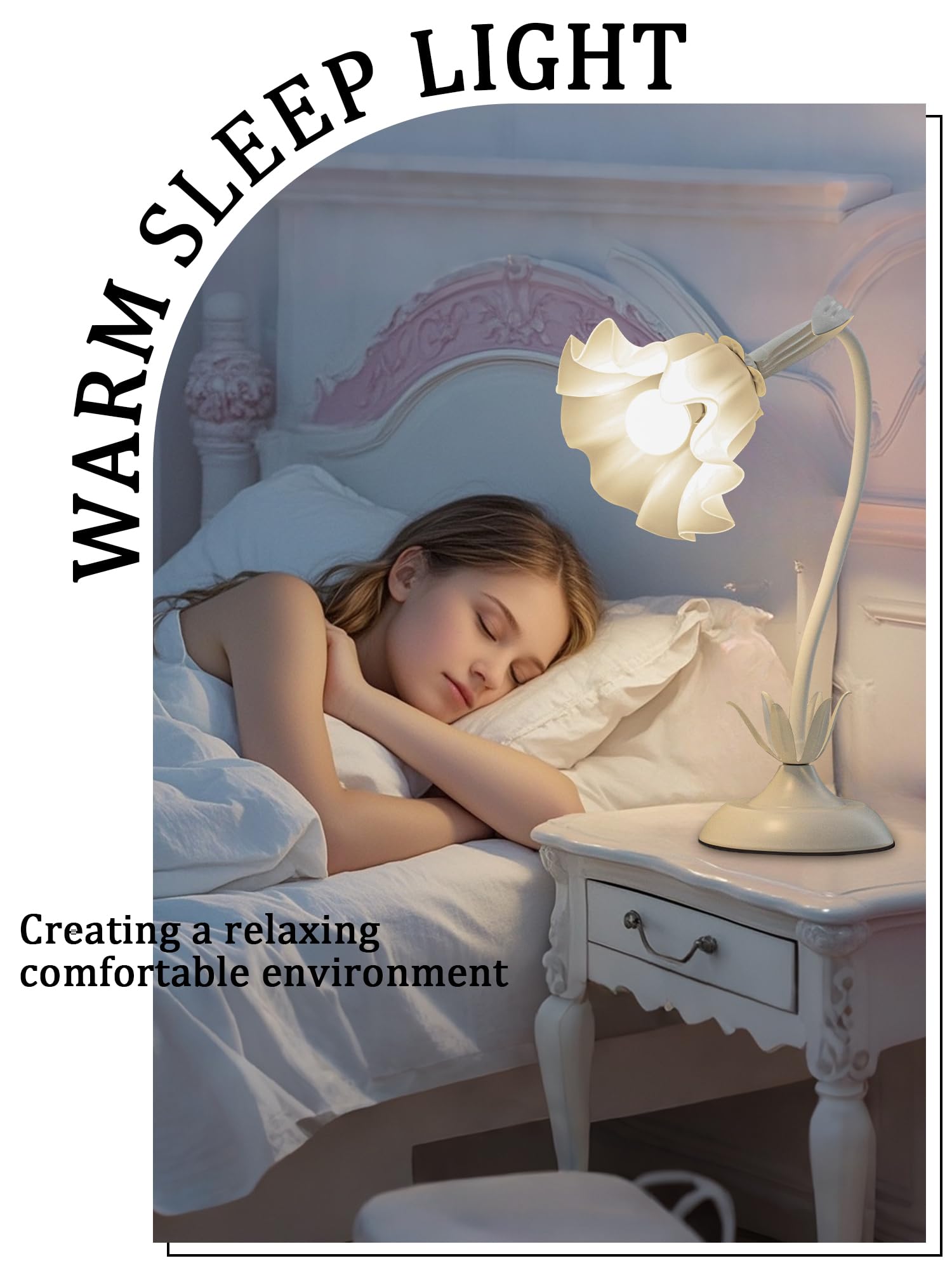 Vintage Flower LED Table Lamp â€?Kawaii Bedside Reading Light with 3 Color Modes