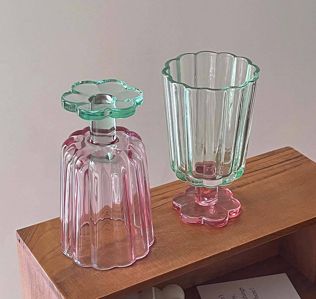 Flower Petal Style Glass Ripple Drinking Glasses Set of 2