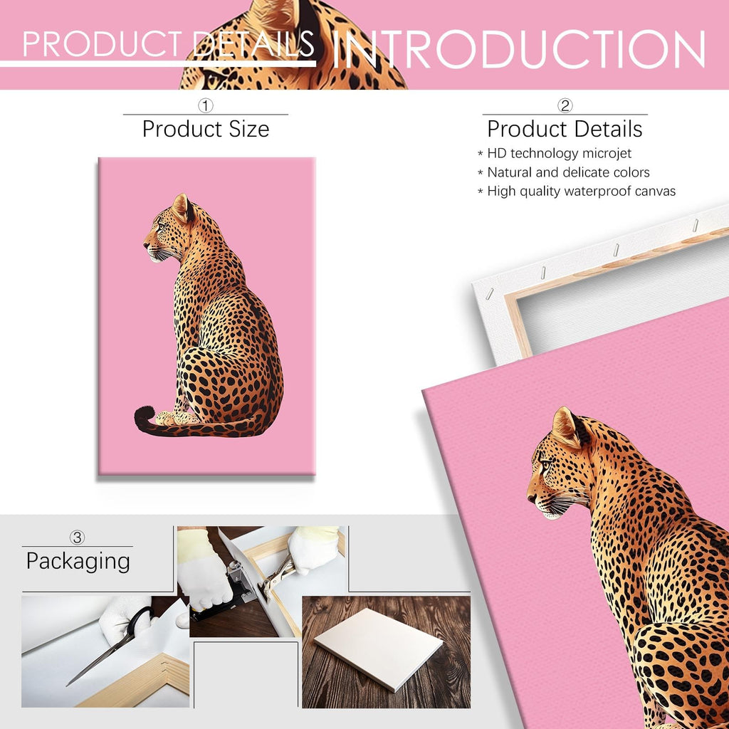 Pink Set of 3 Leopard Wall Art Prints Trendy Girly Cheetah Print Poster for Home Decor 16X24 in Unframed