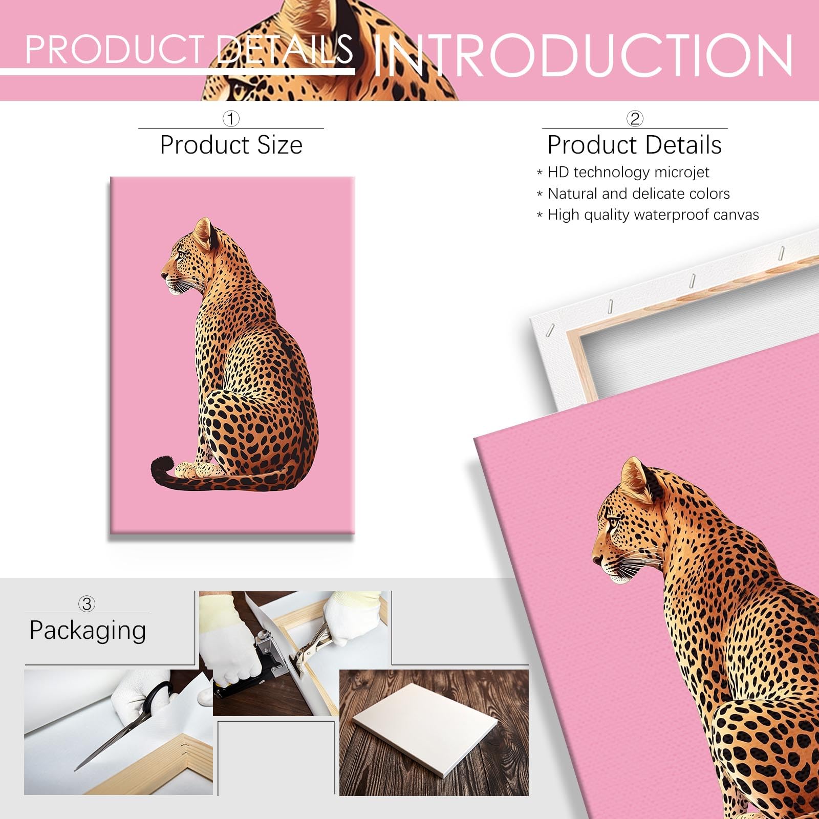 Pink Set of 3 Leopard Wall Art Prints Trendy Girly Cheetah Print Poster for Home Decor 16X24 in Unframed