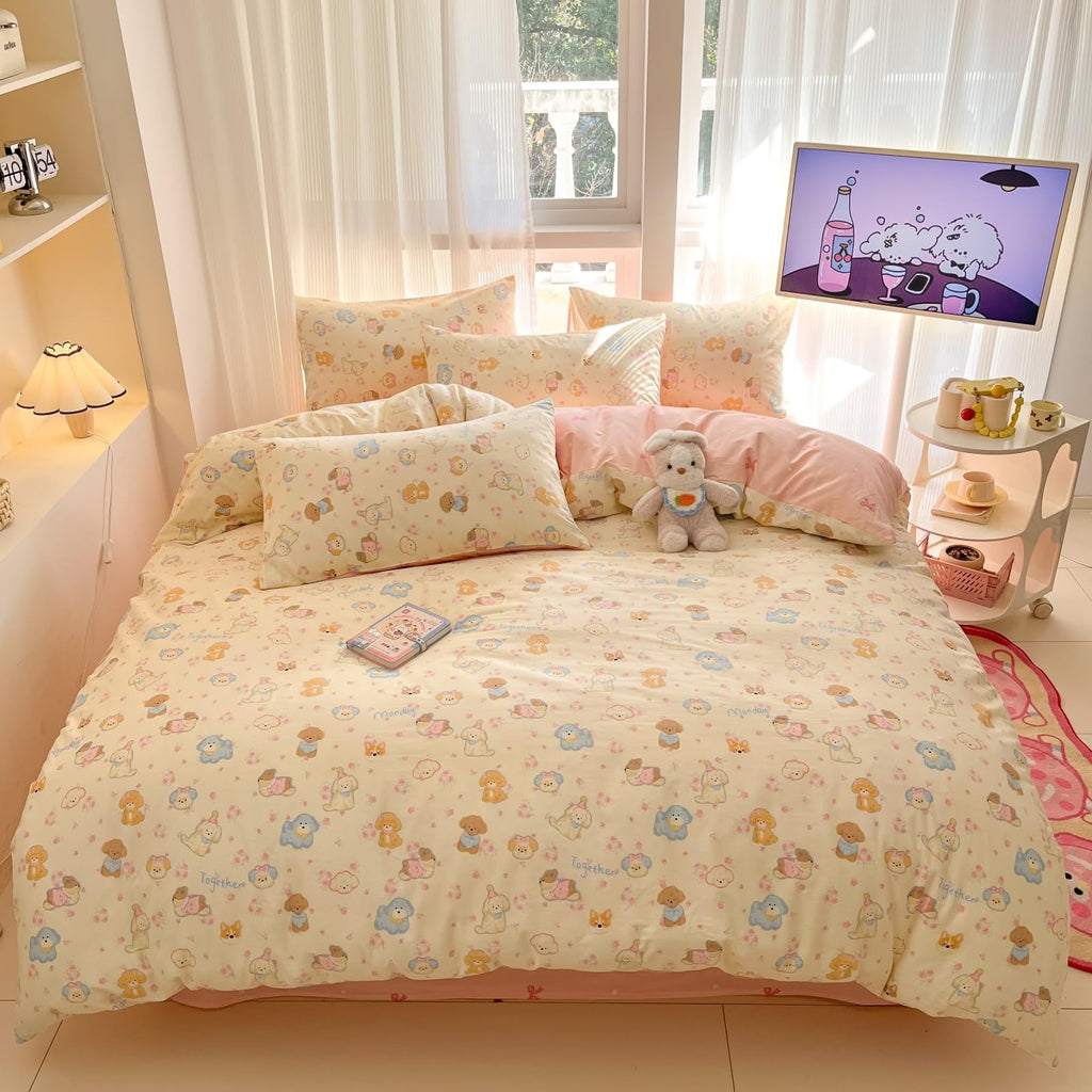 Cute Duvet Cover Sets 100% Cotton Bedding Comforter Cover Full 2 Pillowcases