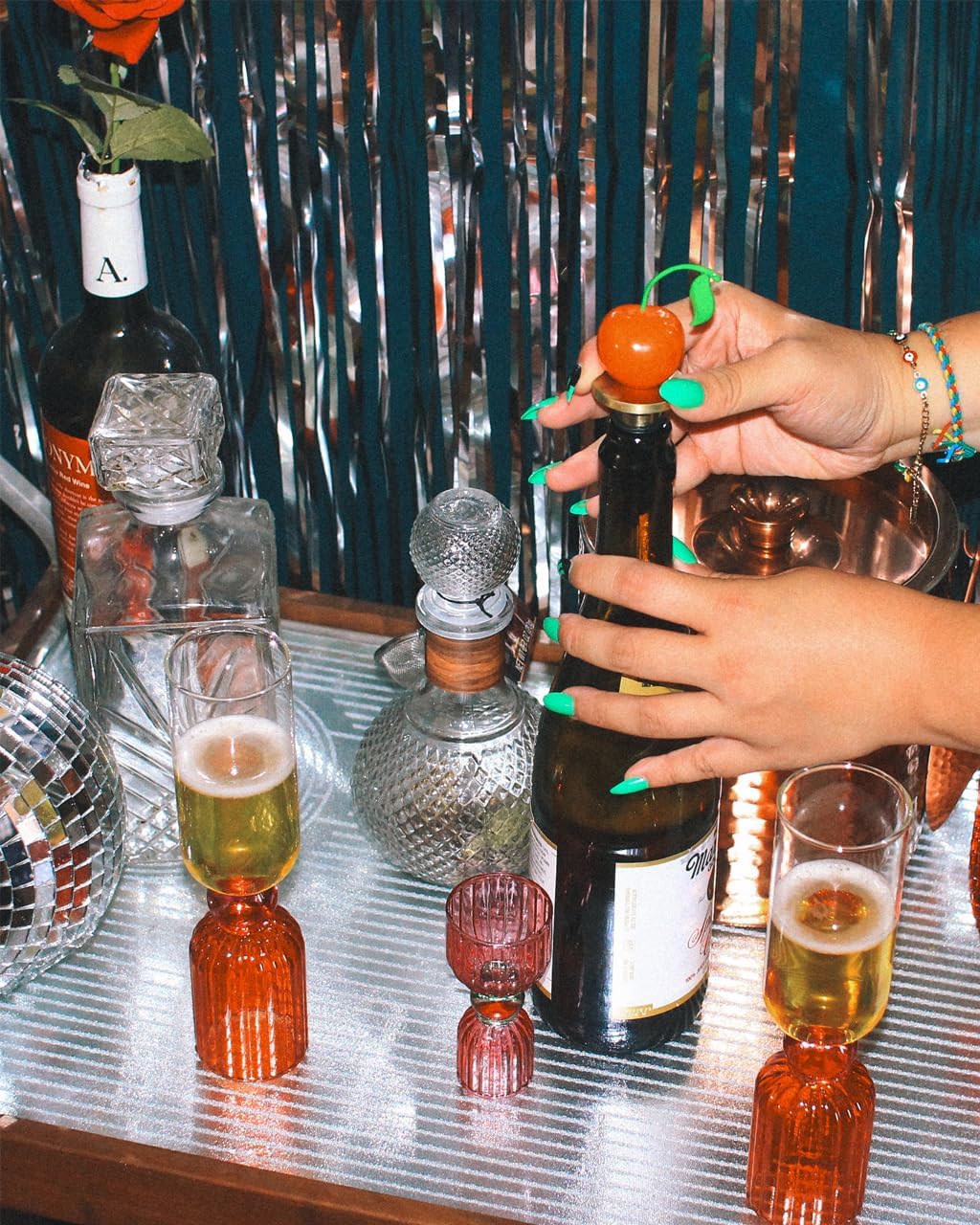 Cherry Wine Stopper, Novelty Bottle Cork for Wine or Champagne, Metal Wine Plug, Bar Tool and Home Decor, Cherry