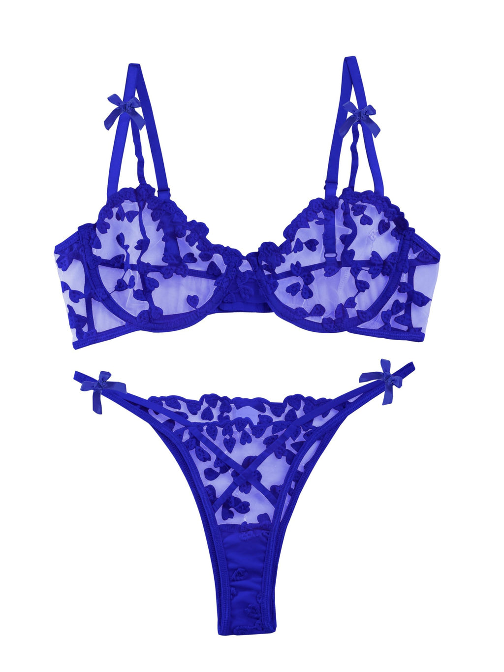 Sexy Embroidered Mesh Lingerie Set â€?Sheer Strappy Push-Up Bra & Panty