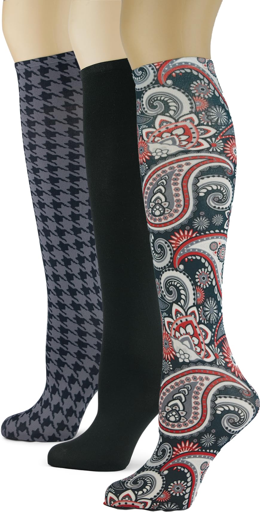 Women's 3 Pairs Knee High Trouser Socks, Classy and Colorful Printed Patterns, Silky Smooth Material