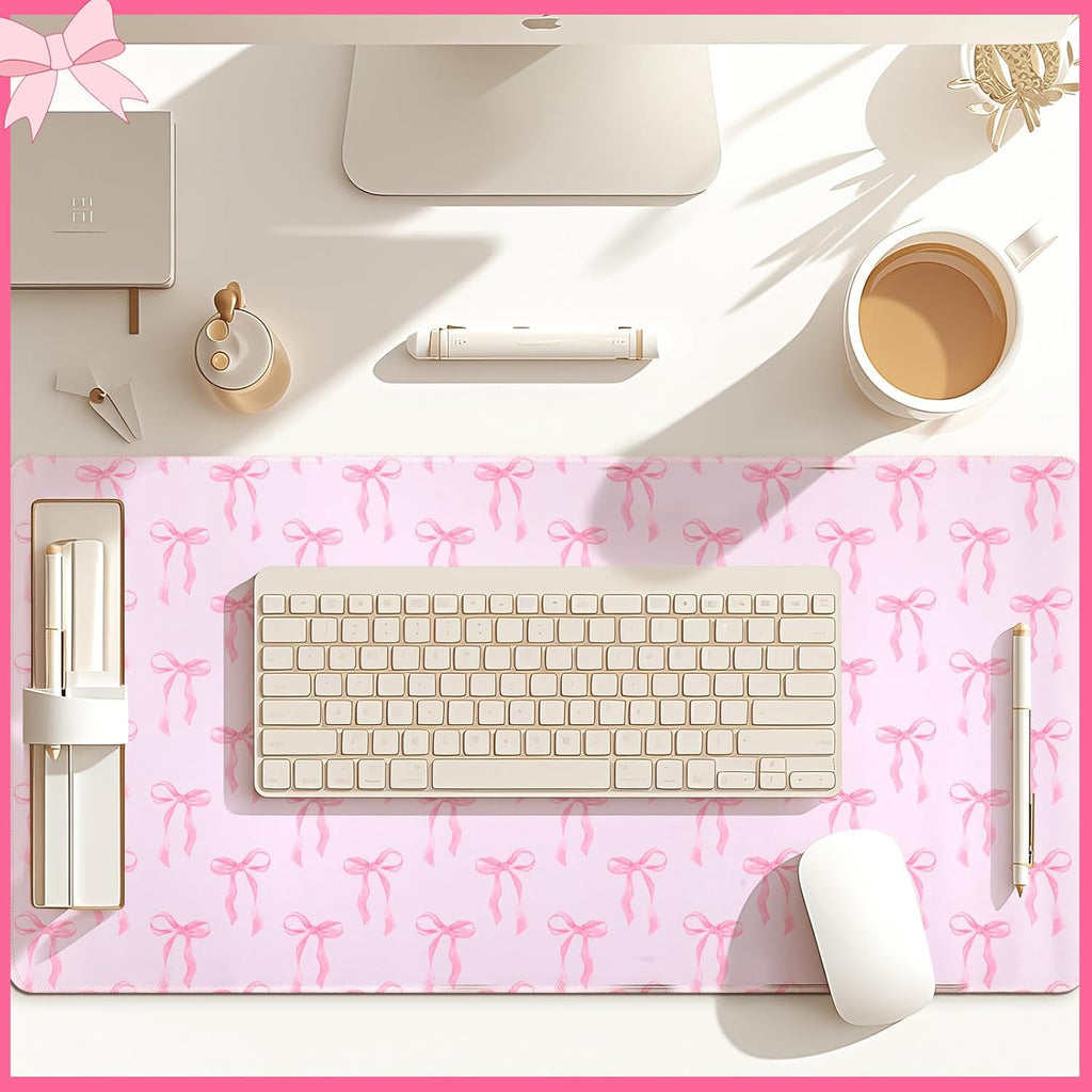 Coquette Kawaii Mouse Pad - Large Pink Bows Mouse Pads Pad 31.5 x 15.75 Inches Non-Slip Rubber Base