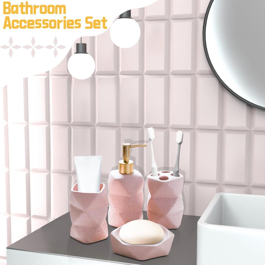 Ceramic Bathroom Accessories Set, Soap Dispenser, Toothbrush Holders, Tumbler, Soap Dish