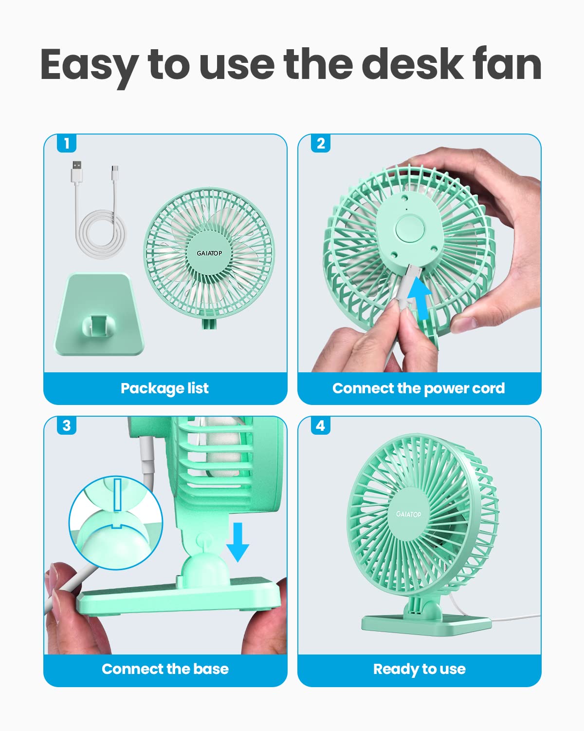 USB Desk Fan, Small But Powerful, Personal Portable Quiet 3 Speeds, Adjustable Mini Table Desktop fan for Cooling