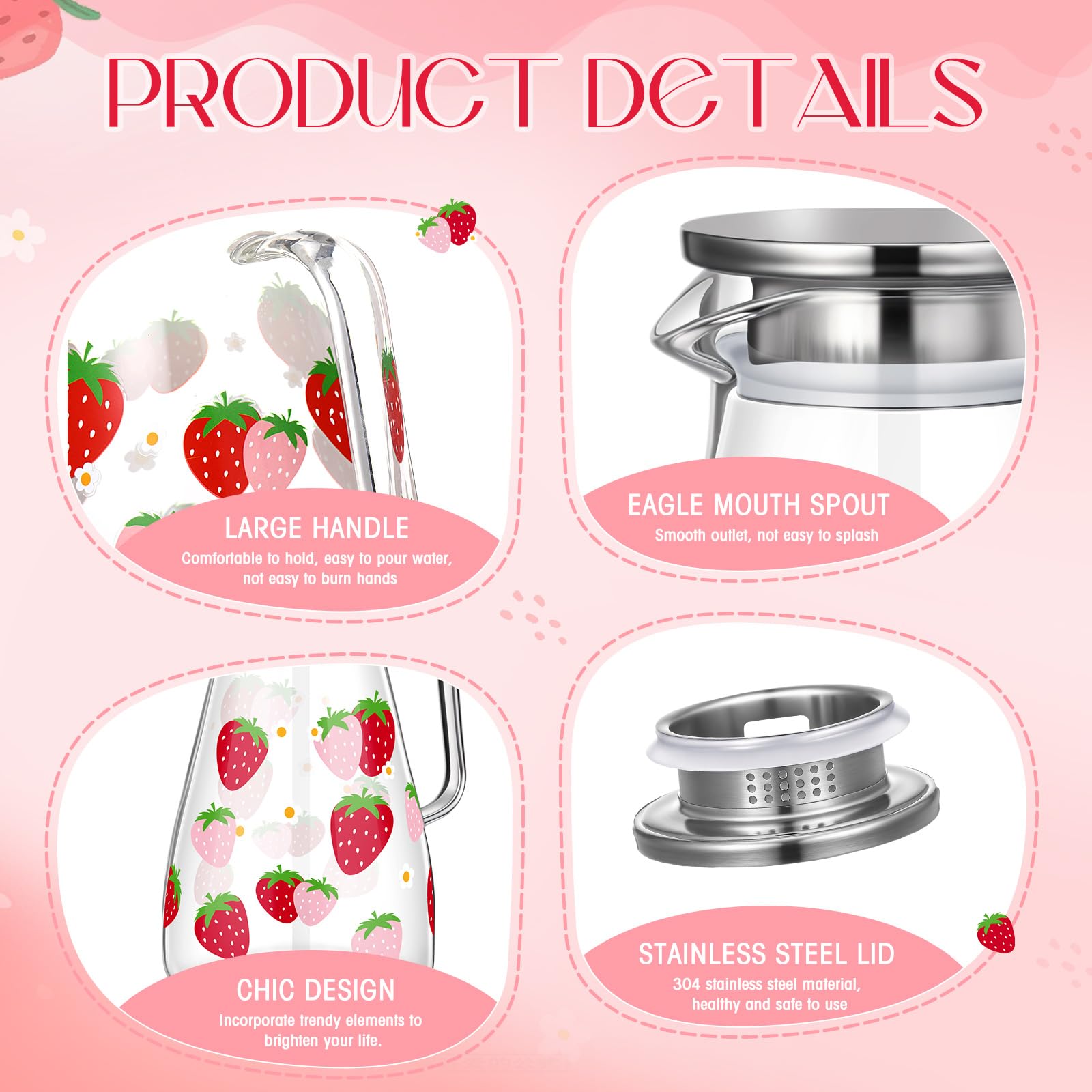 Glass Pitcher with Lid Water Pitcher with Handles Hot and Cold Resistant