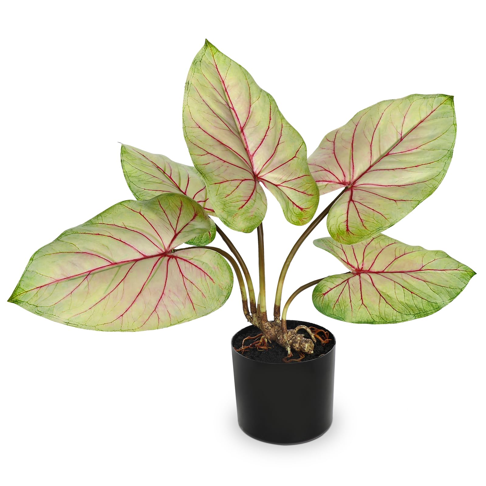 Tall Fake Plants Artificial Caladium Plants in Black Pot Realistic Potted Faux Plant Indoor for Home Decor 22''