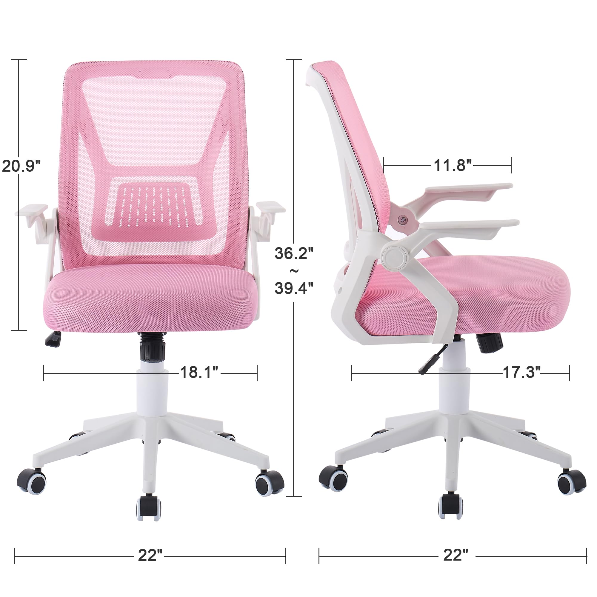 Mid-Back Swivel Ergonomic Office Chair with Adjustable Arms Mesh Lumbar Support