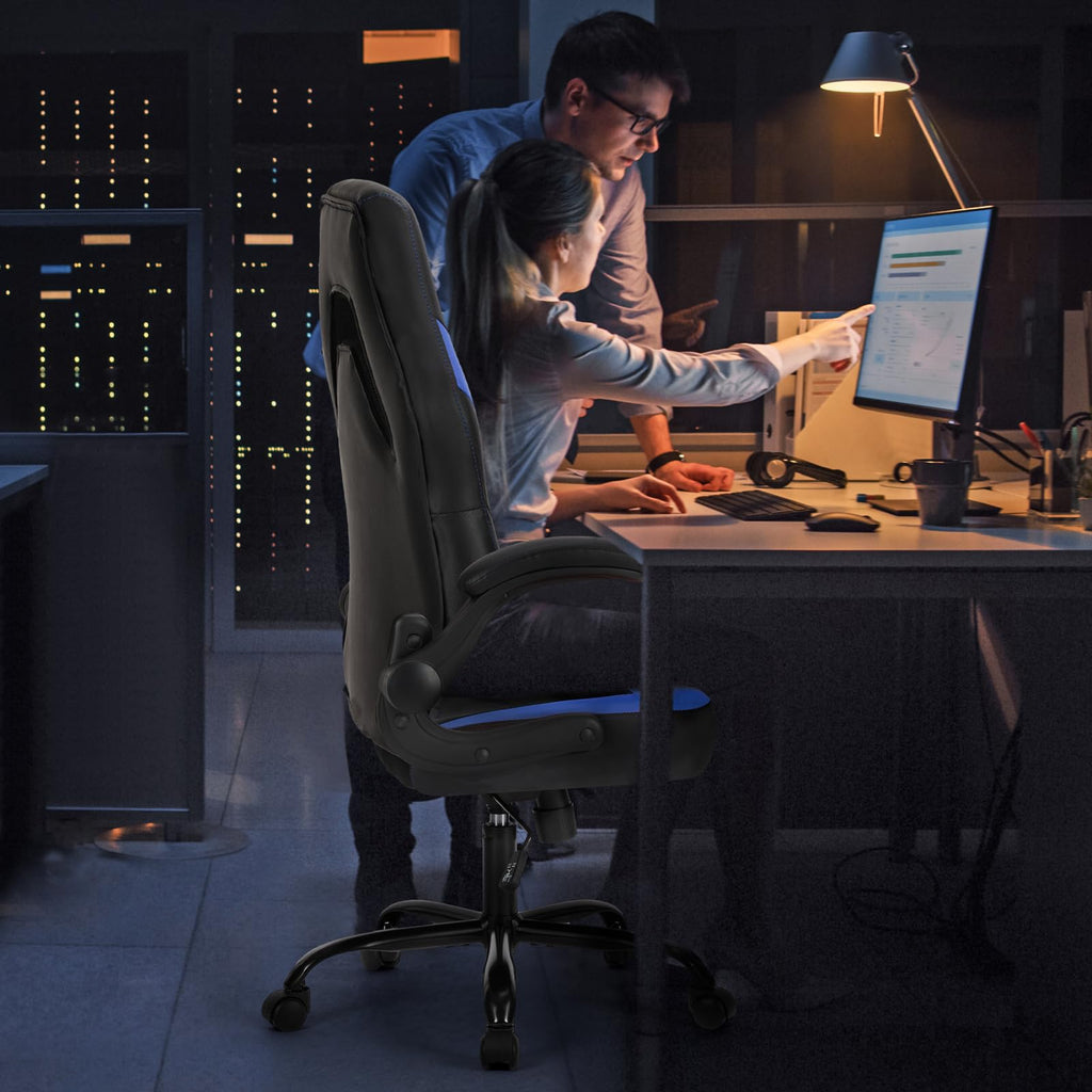 Ergonomic Office Executive Adjustable Swivel Task PU Leather Racing Chair with Flip-up Armrest