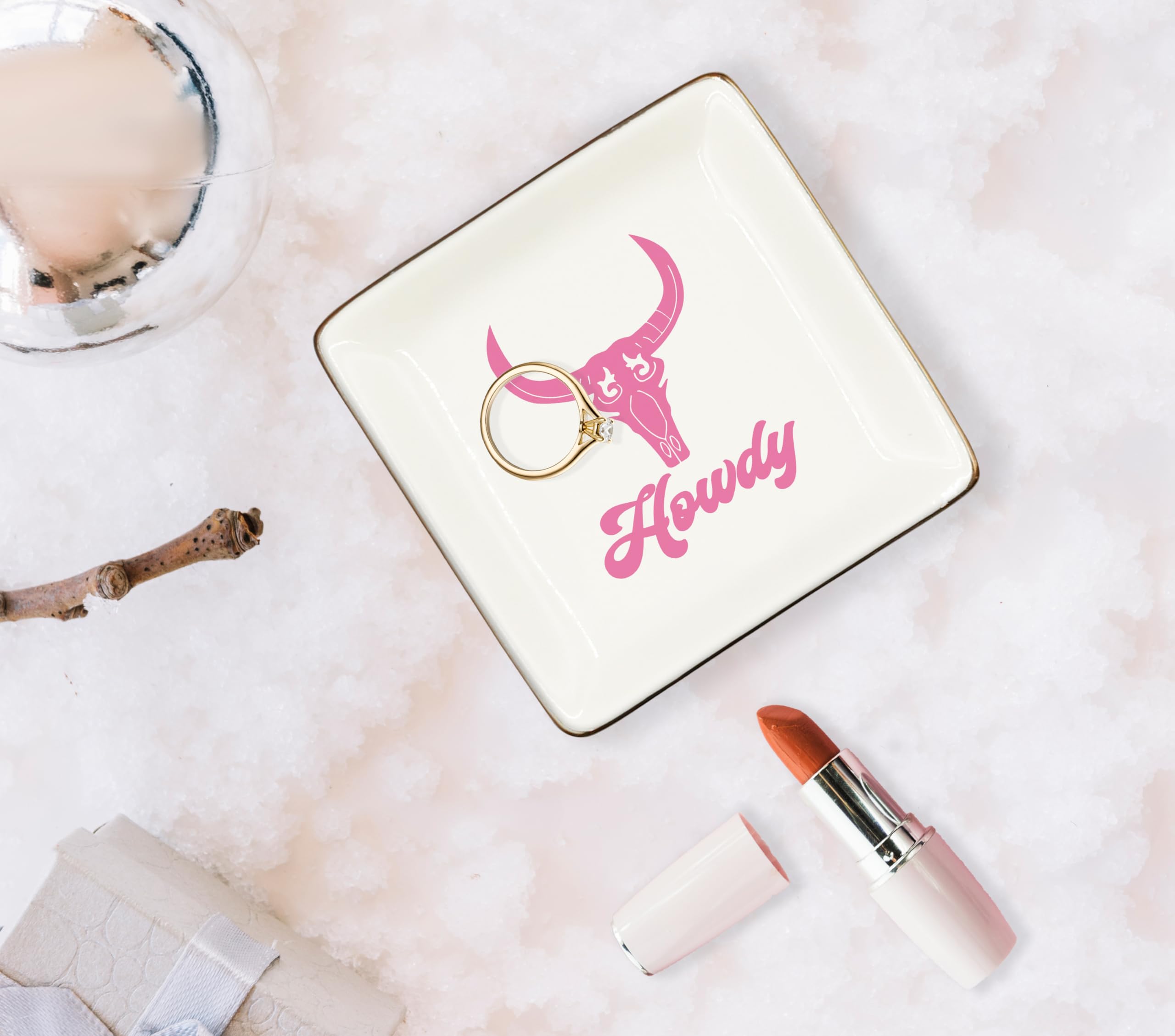 Ceramic Jewelry Tray Dish, Pink Print Jewelry Plate Trinket Dish