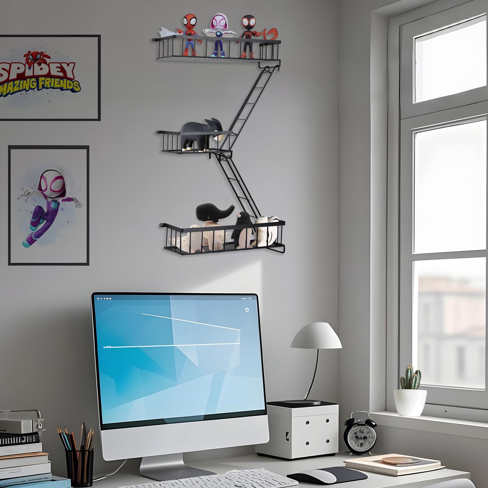 Fire Escape Shelf - Wall Decor Floating Shelves, Cute Metal Ladder Shelving for Bedroom, Home Decor Display (3-Tier)