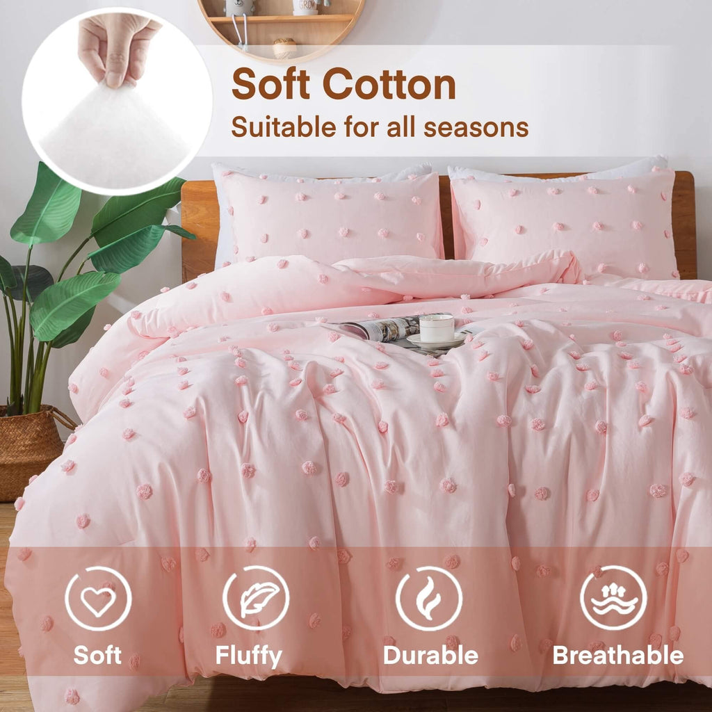 Comforter Set, 2 Pieces- Soft Cotton Lightweight Comforter with 1 Pillowcase, Chenille Dots All Season Down Alternative Comforter Set for Bedding