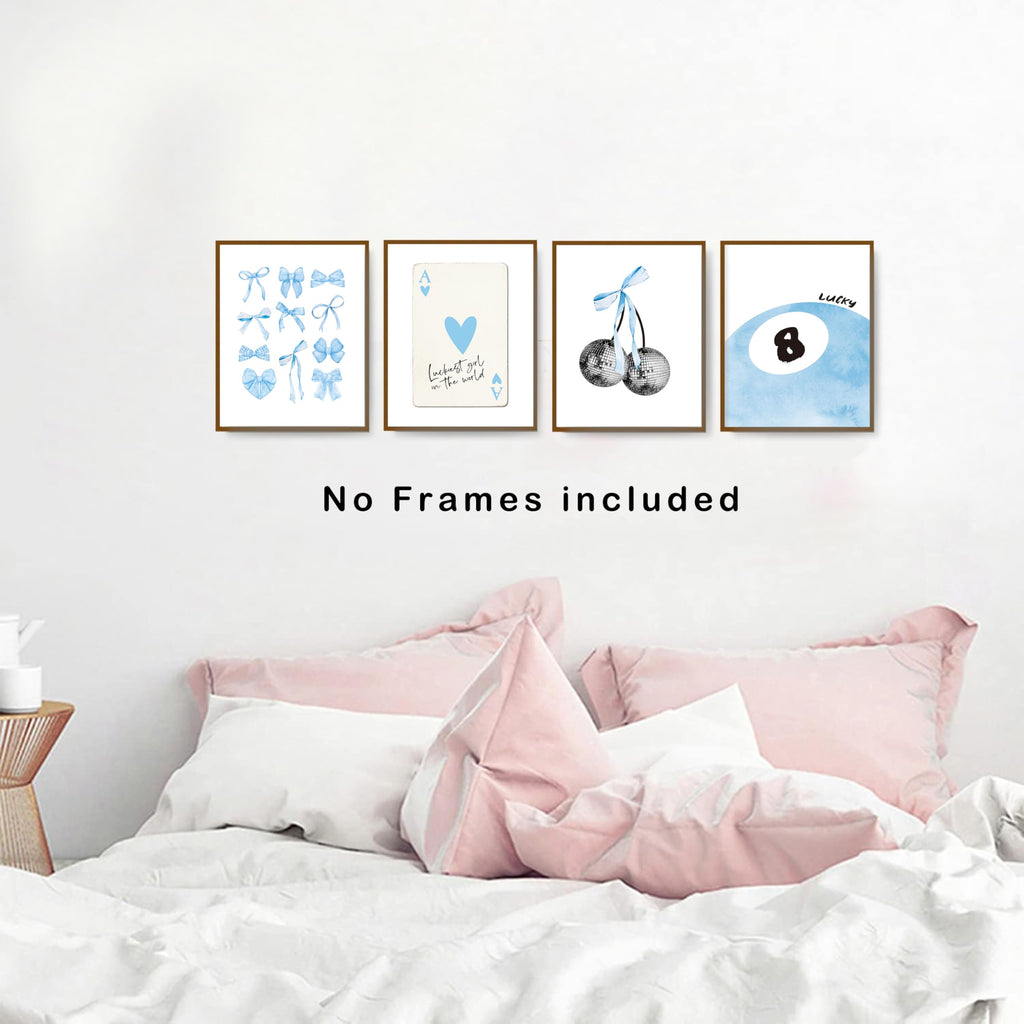 Set of 4 Coquette Preppy Wall Art Prints â€?8x10 Unframed Posters Featuring Bow, Disco, 8-Ball, and Cherry Designs Room Decor