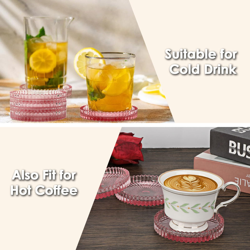 Modern Clear Coaster Set of 8- Glass Coasters for Drinks Crystal Coasters Round Cup Coasters