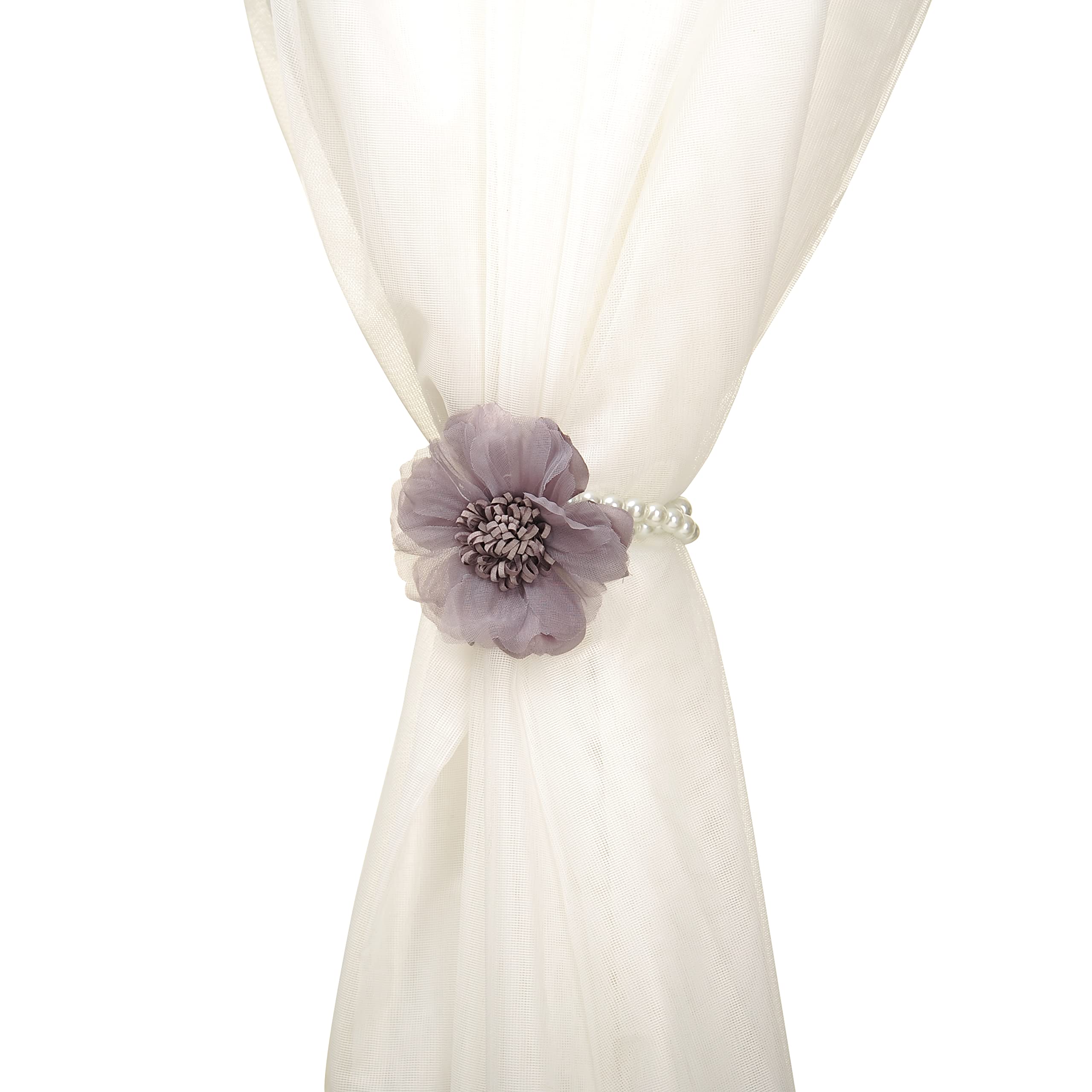 Elegant Pearl Magnetic Curtain Tieback with Handmade Flower Decorative Drapery Holdbacks Rope Holder