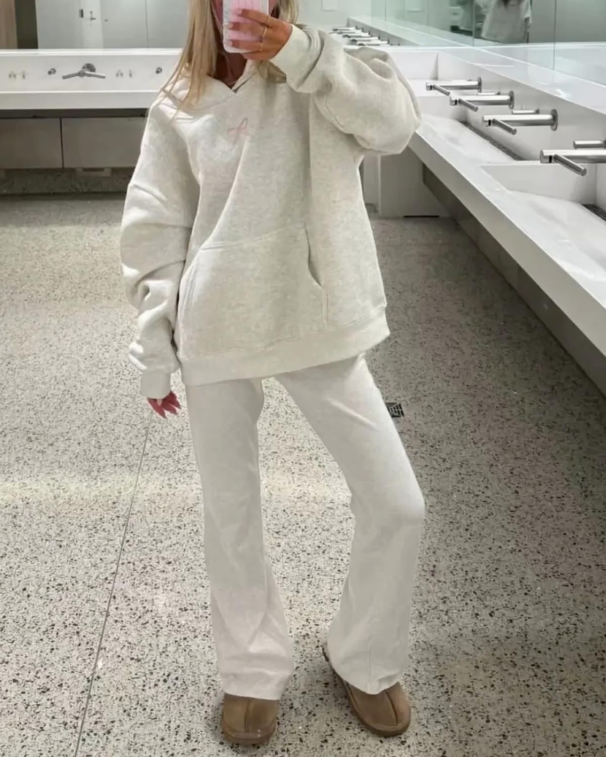 Women Bow Embroidery Hoodie Teen Girls Cute Graphic Hooded Loose Preppy Y2K Long Sleeve Pullover Hoodie Tops