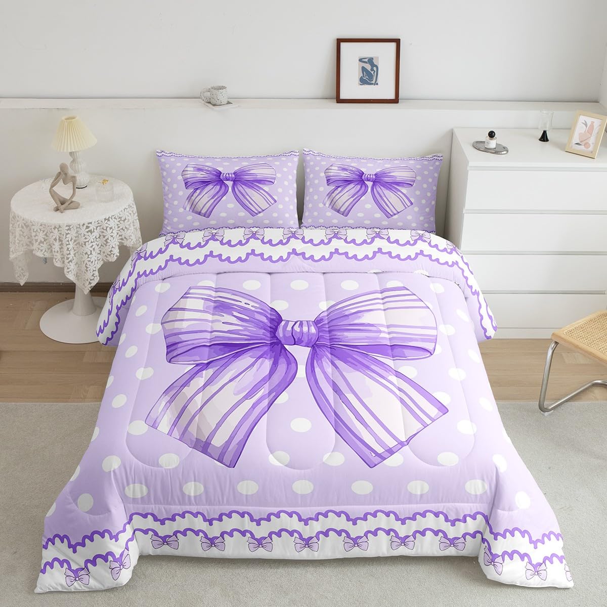 Cartoon Bowknot Comforter Set Pink Bow Tie Butterfly Knot Princess Bedding Set Floral Bow Comforter