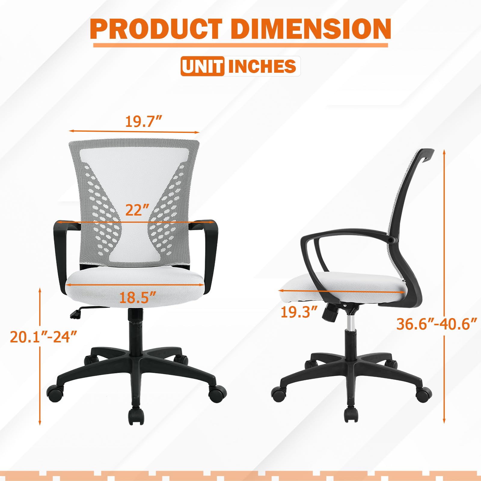 Mesh Desk Chair Ergonomic Computer Chair with Lumbar Support Armrest Mid Back 360 Degree Rolling Swivel Adjustable Height
