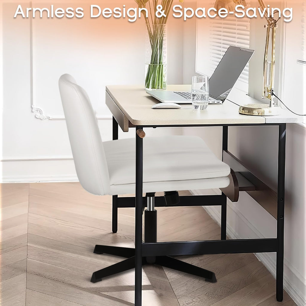 Criss Cross Chair, Armless Cross Legged Office Desk Chair No Wheels, Fabric Padded Modern Swivel Height Adjustable Mid Back Wide Seat