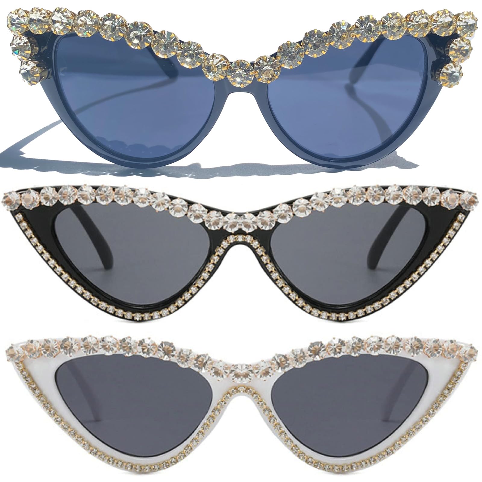 Coquette Bling Sunglasses Crystal Rhinestone Shades Retro Half Rim Women Cat Eyewear