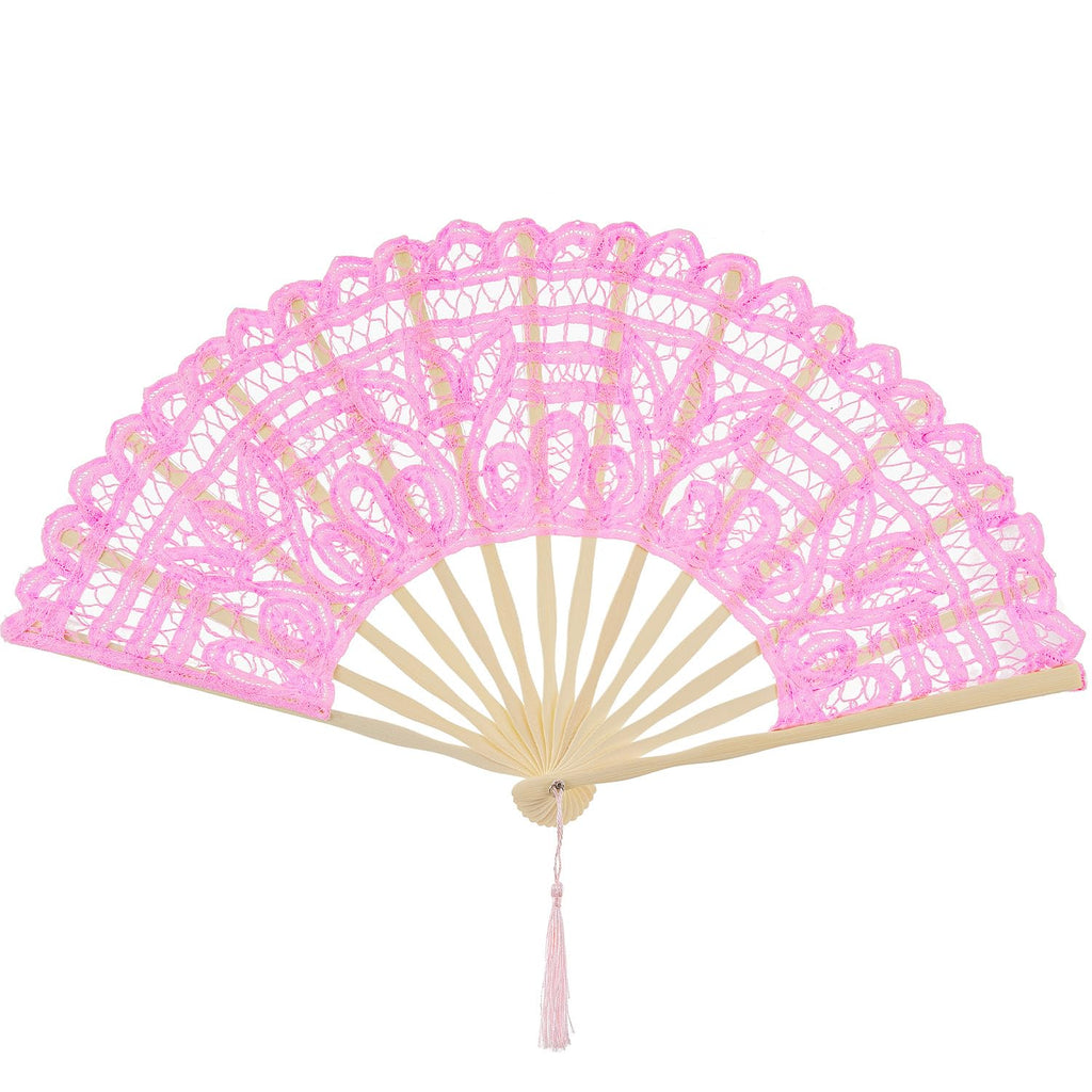 Cotton Lace Folding Handheld Fan Embroidered Hand Fan with Bamboo Staves