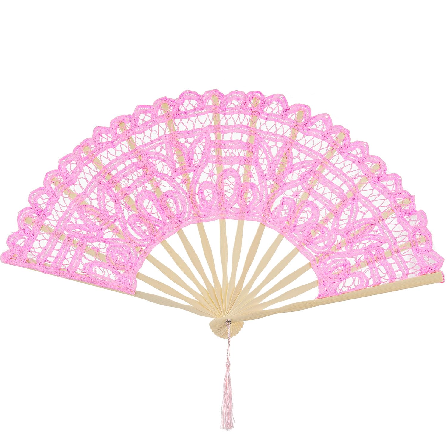 Cotton Lace Folding Handheld Fan Embroidered Hand Fan with Bamboo Staves