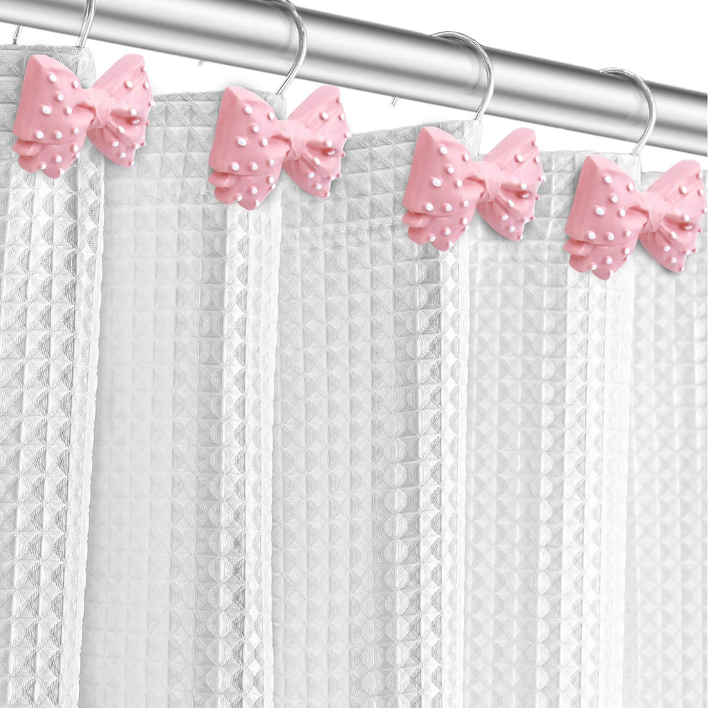 Decorative l Cute Bow Knot Polka Dots Shower Curtain Rings Decor Resin 12 Pcs