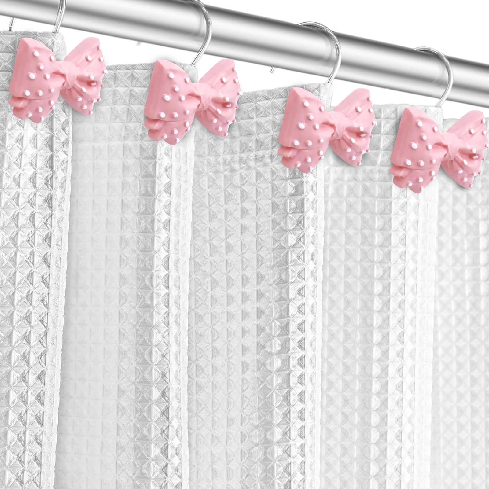 Decorative l Cute Bow Knot Polka Dots Shower Curtain Rings Decor Resin 12 Pcs