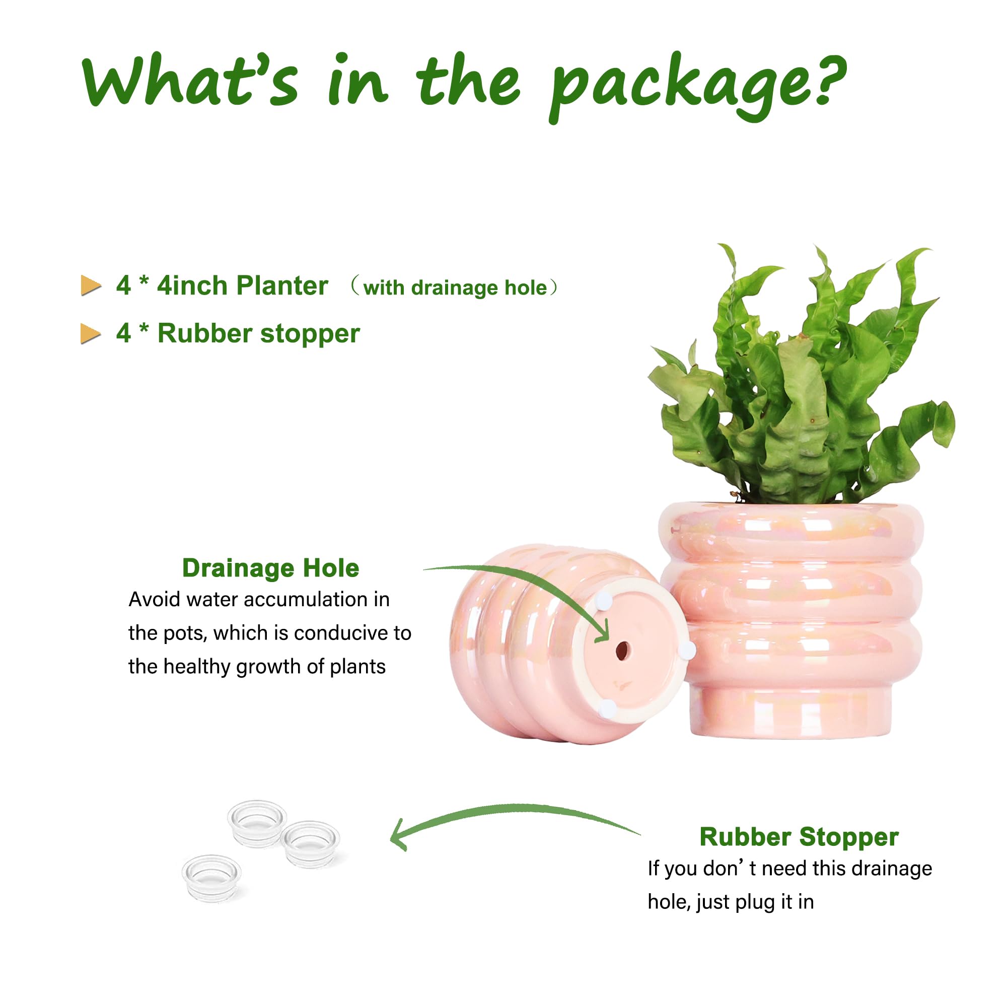 Ceramic Plant Pots for Indoor Plants, Rainbow Pearl Glaze Planter with Planters for Plants with Drainage Hole