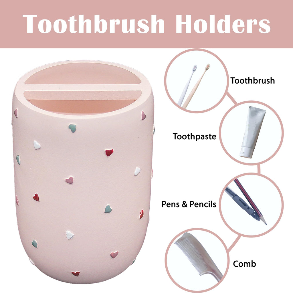 Premium Bathroom Accessories Sets 4-Piece, Pastel Heart Bathroom Accessory Complete Set - Toothbrush Holder, Lotion Soap Dispenser, Vanity Tray, Bathroom Tumbler for Countertop Vanity