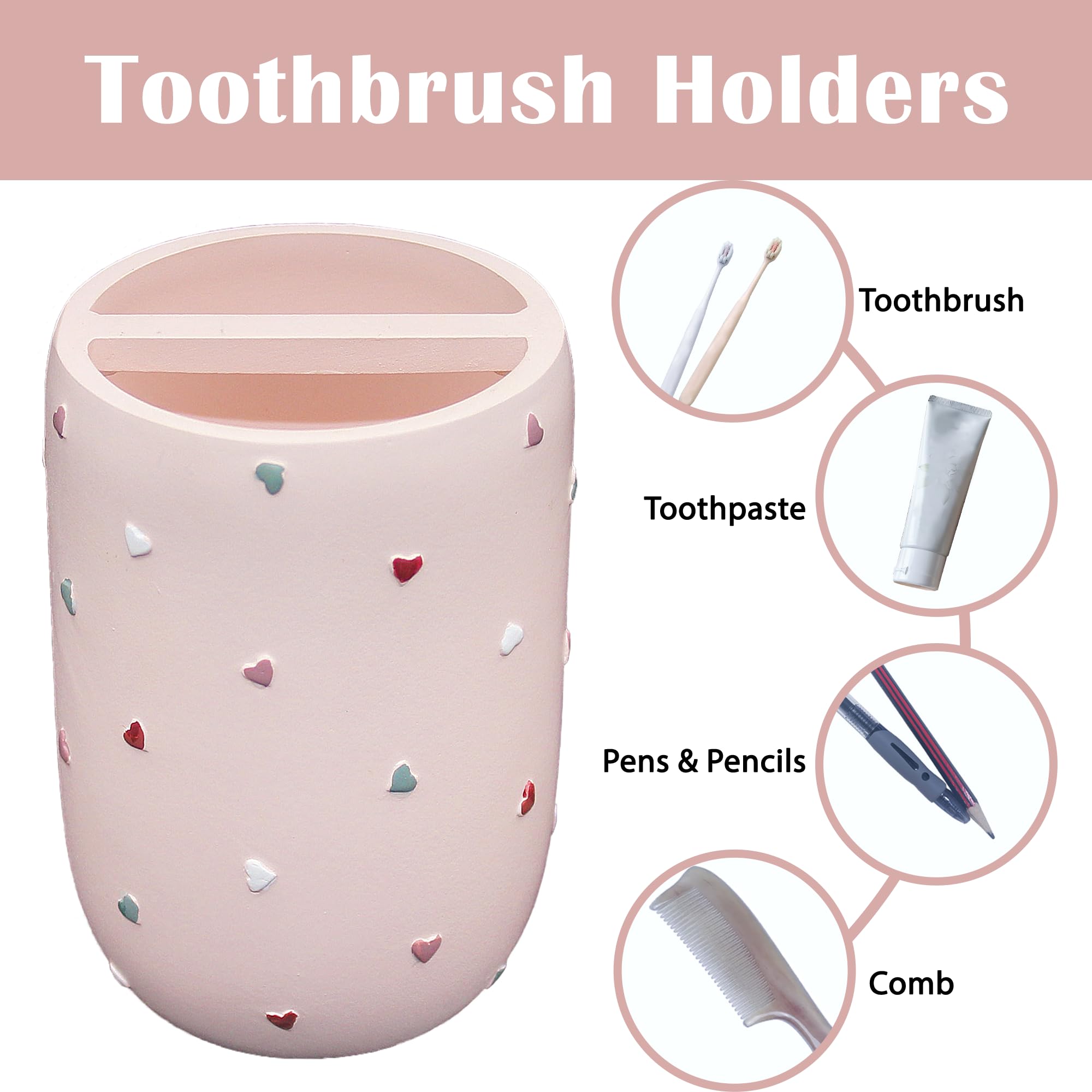 Premium Bathroom Accessories Sets 4-Piece, Pastel Heart Bathroom Accessory Complete Set - Toothbrush Holder, Lotion Soap Dispenser, Vanity Tray, Bathroom Tumbler for Countertop Vanity