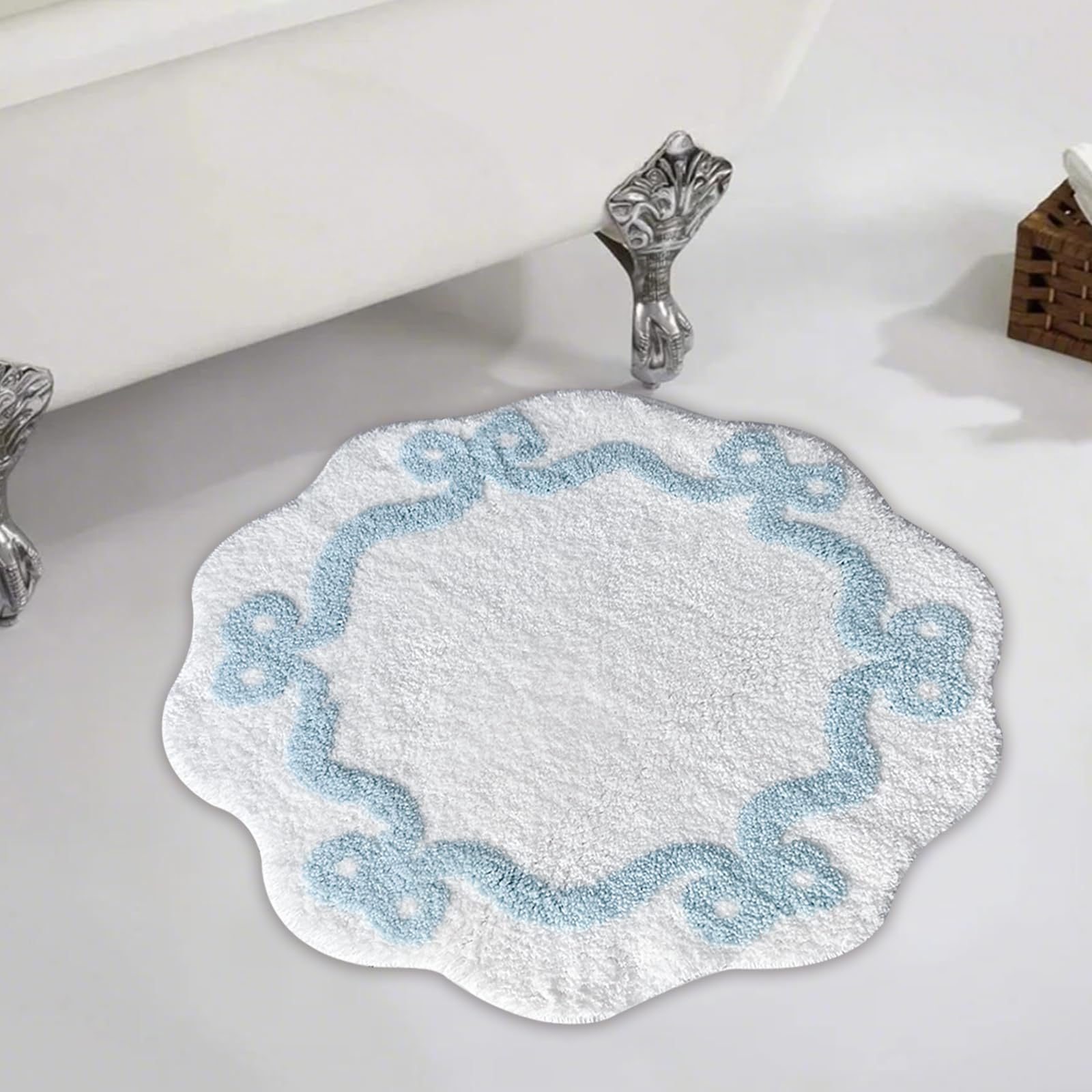 Coquette Bow Bathroom Mat Non Slip Bow Rug Cute Scallop Carpet Room Decor Microfiber Absorbent Bath Rug