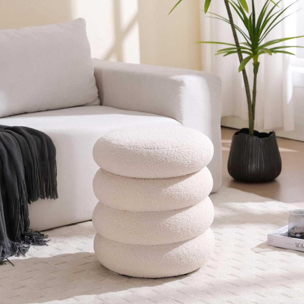 Storage Ottoman Round, Ottoman with Storage, Sherpa Ottoman Storage, (18 Inches x 16 Inches) Set of 2