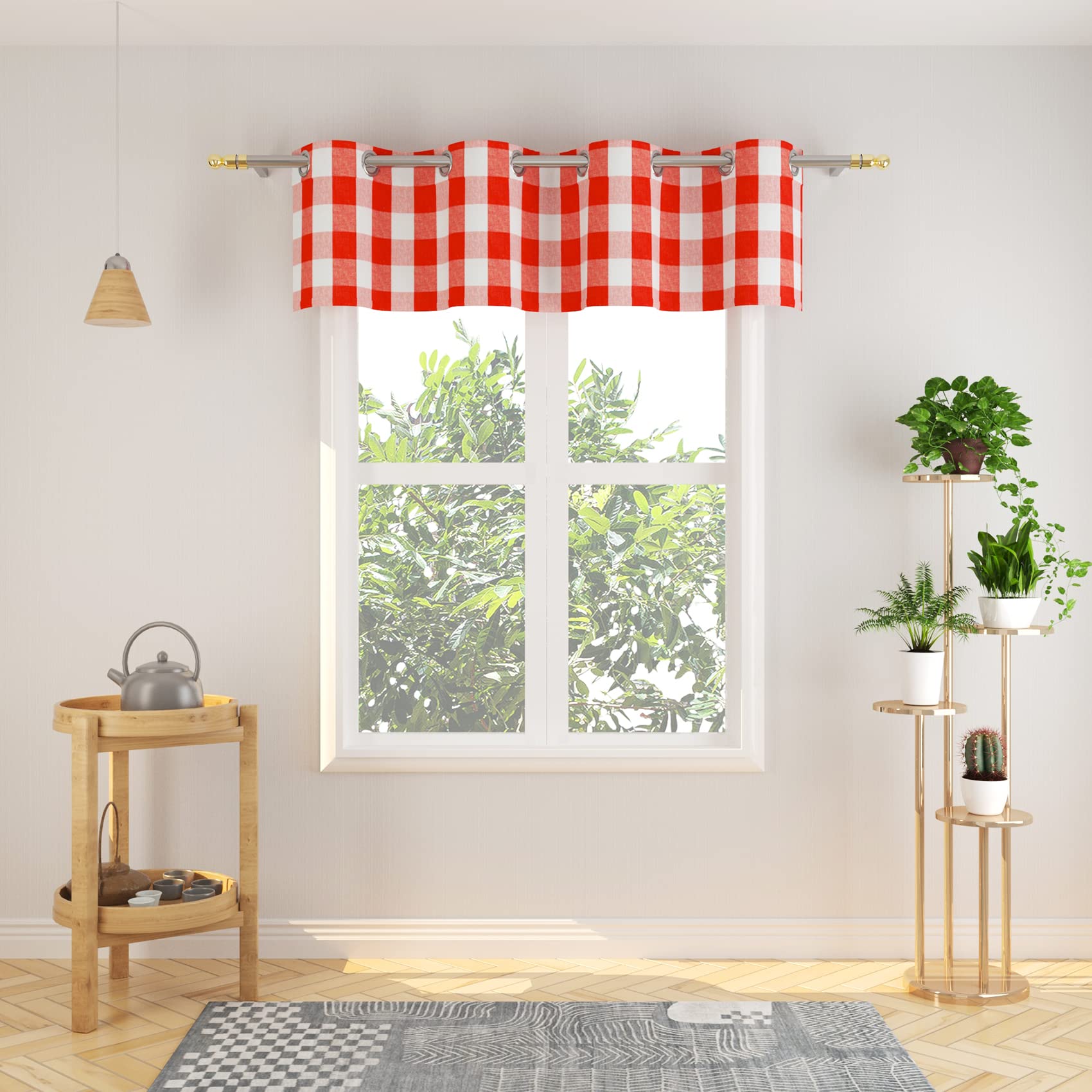 Tier Curtains Check Gingham Plaid Window Curtain Panels Bathroom Grommet Top Window Treatment 2 Panels