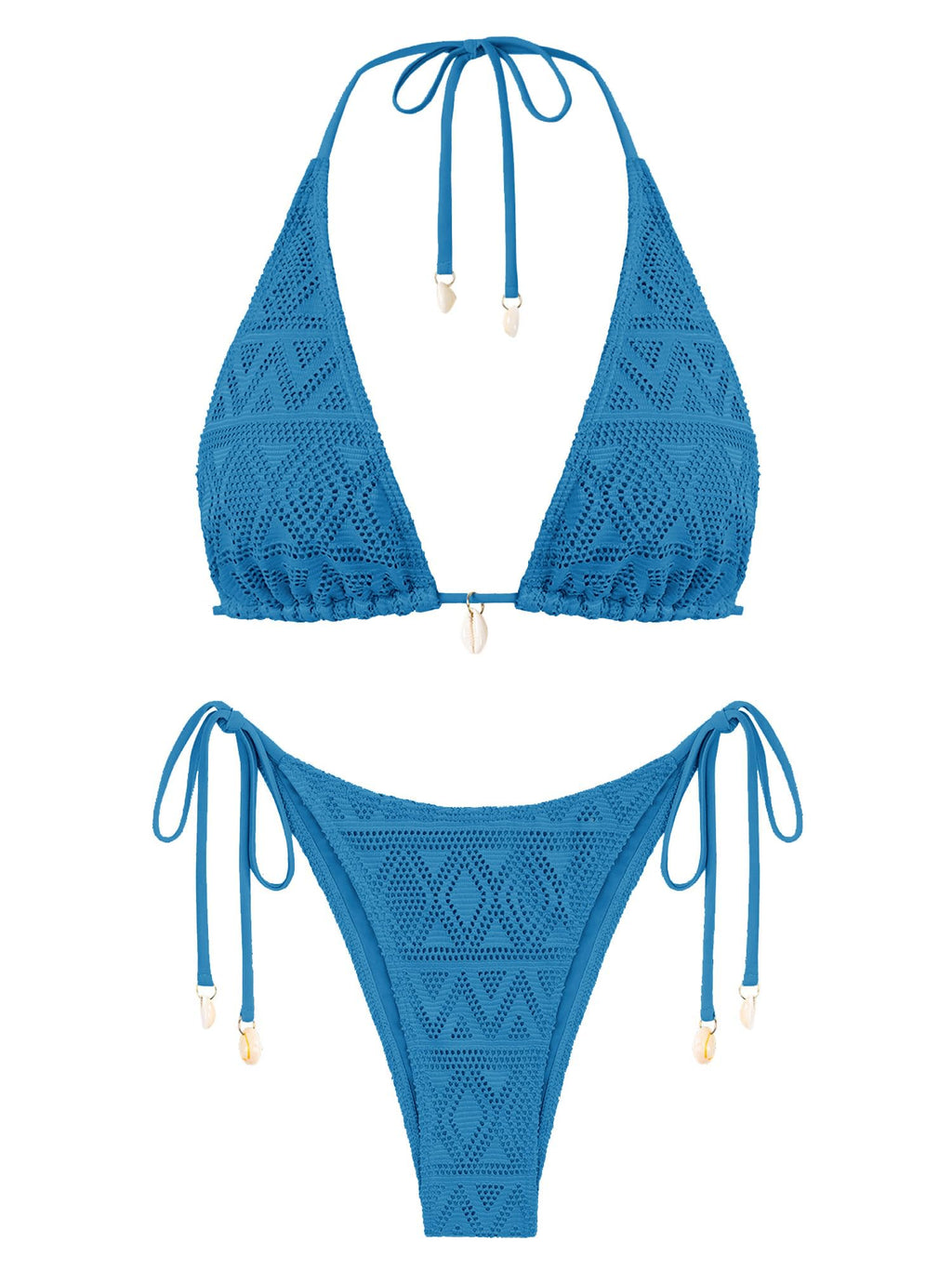 Women's Multiway Triangle Bikini â€?Fishnet Tie-Side Bandeau & Halter Swimsuit Set