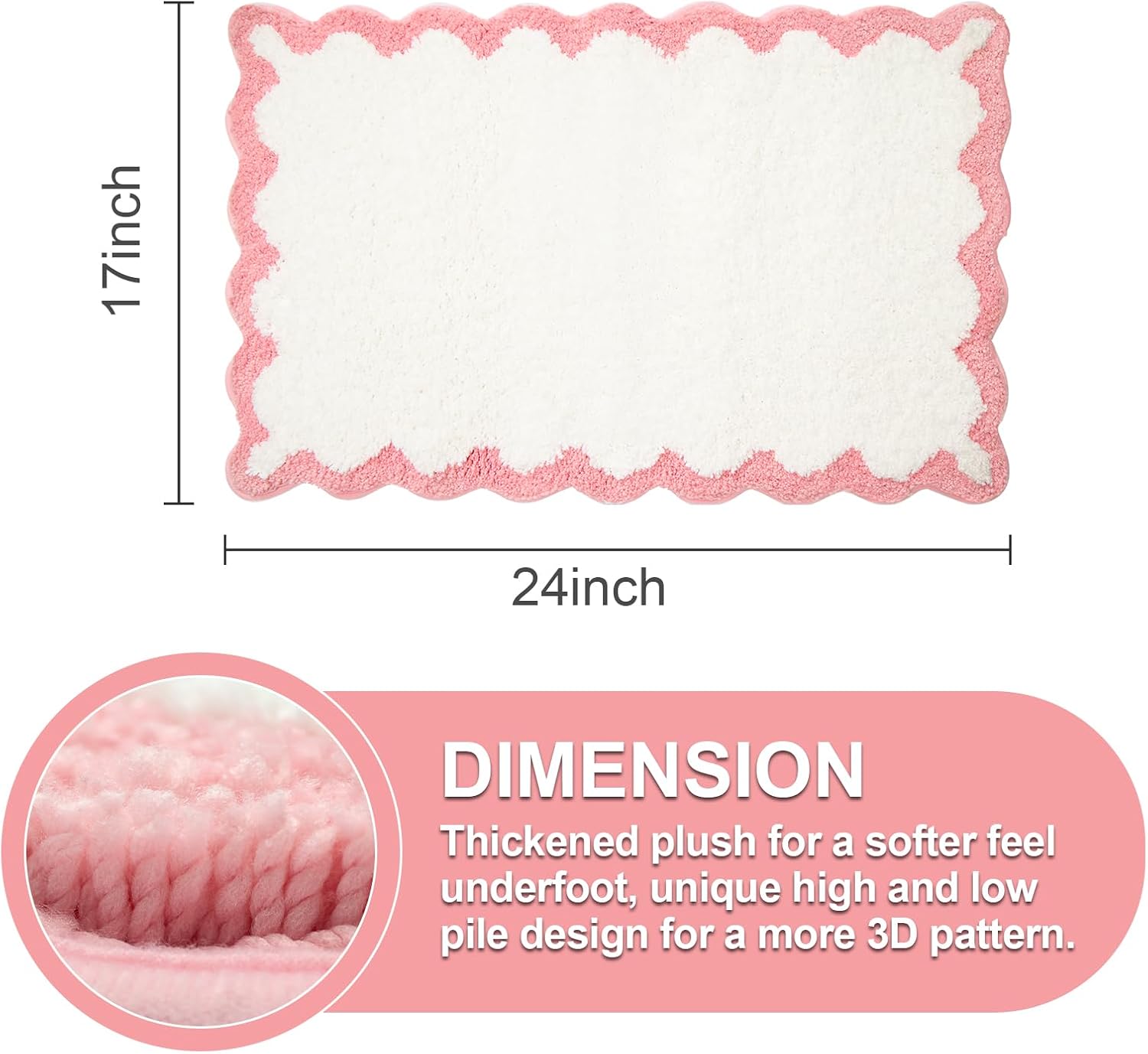 Cute Scalloped Bath Mat, Fun Plush Microfiber Scallop Bathroom Rugs Non Slip Washable Quick Dry Absorbent