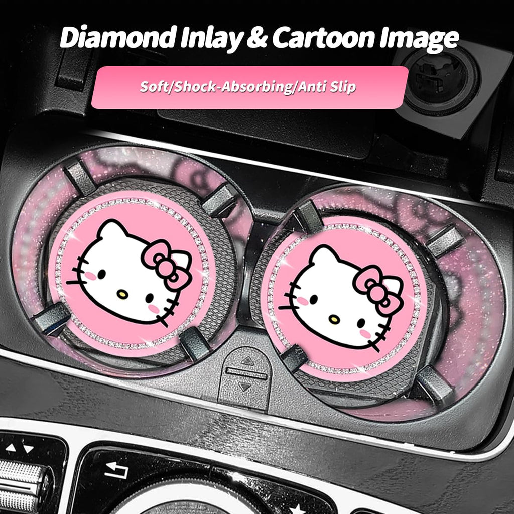 Cute Kitty Cup Holder Coasters, Black Silicone Anti-Slip Car Coasters, Cup Pads for Home Office, Universal 2.75 Inch 2PCS