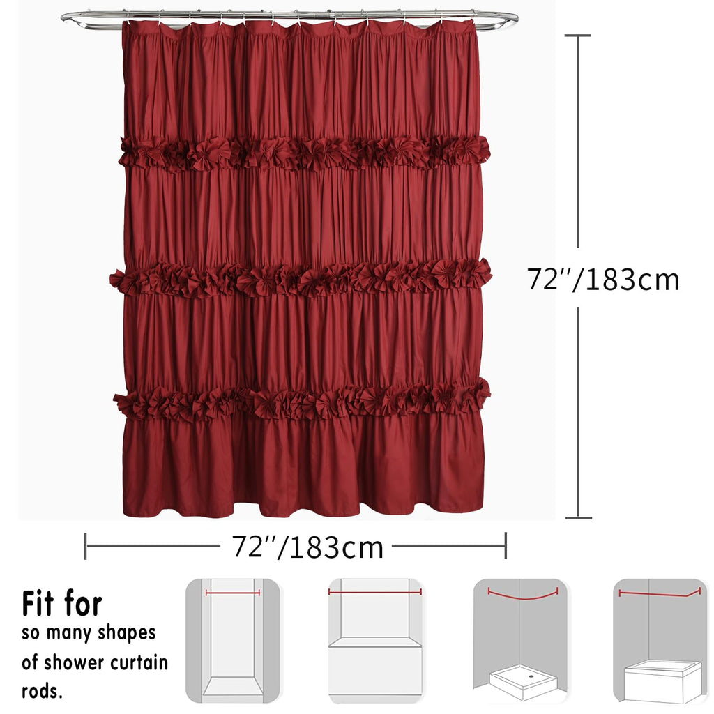 Victorian Bow Tie Ruffle Shower Curtain, with 12 Buttonholes, 72" W x 72" H, White (LQ-10)