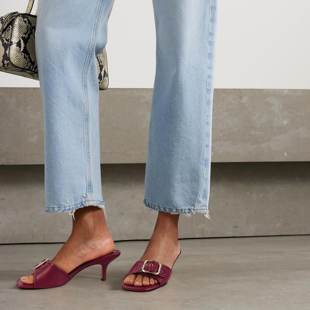 Ladies Kitten Heel Sandals Stiletto Low Heels Slip On Slides Mule Sandal Square Open Toe Dress Shoes