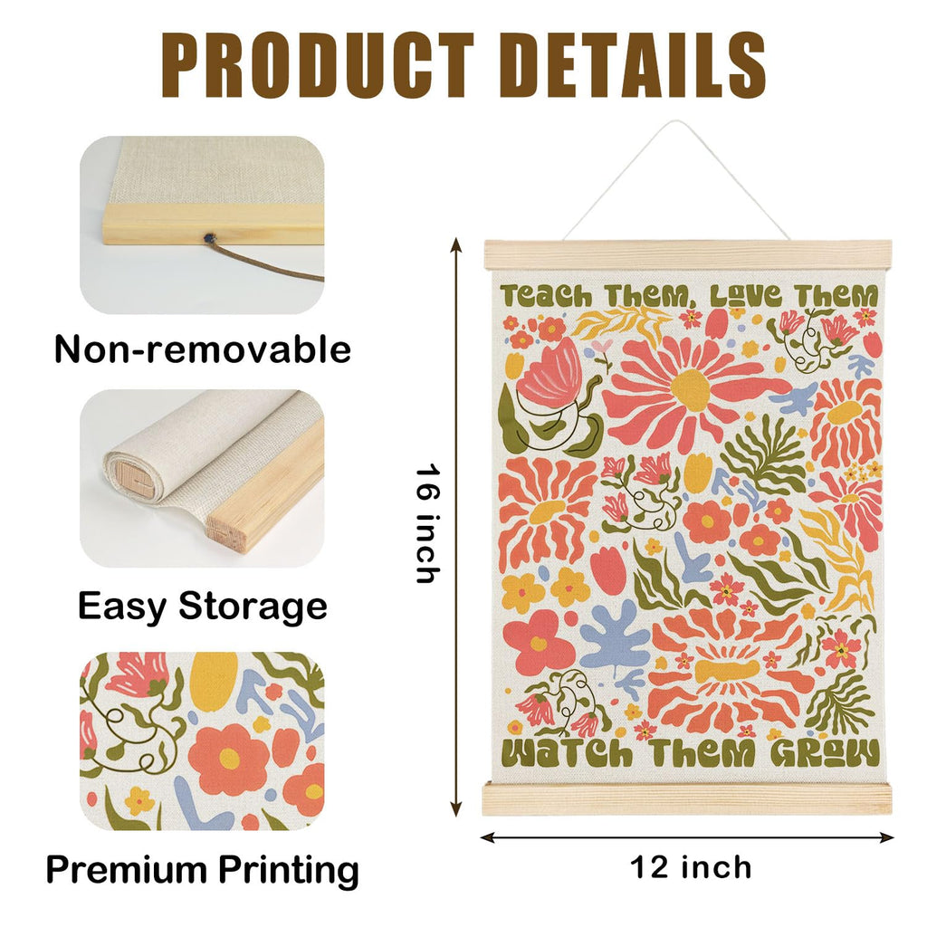 Coquette Teacher Wall Decor - Preppy Teacher Wall Art with Wooden Poster Hanger, for Office & Classroom, 12x16 Inch