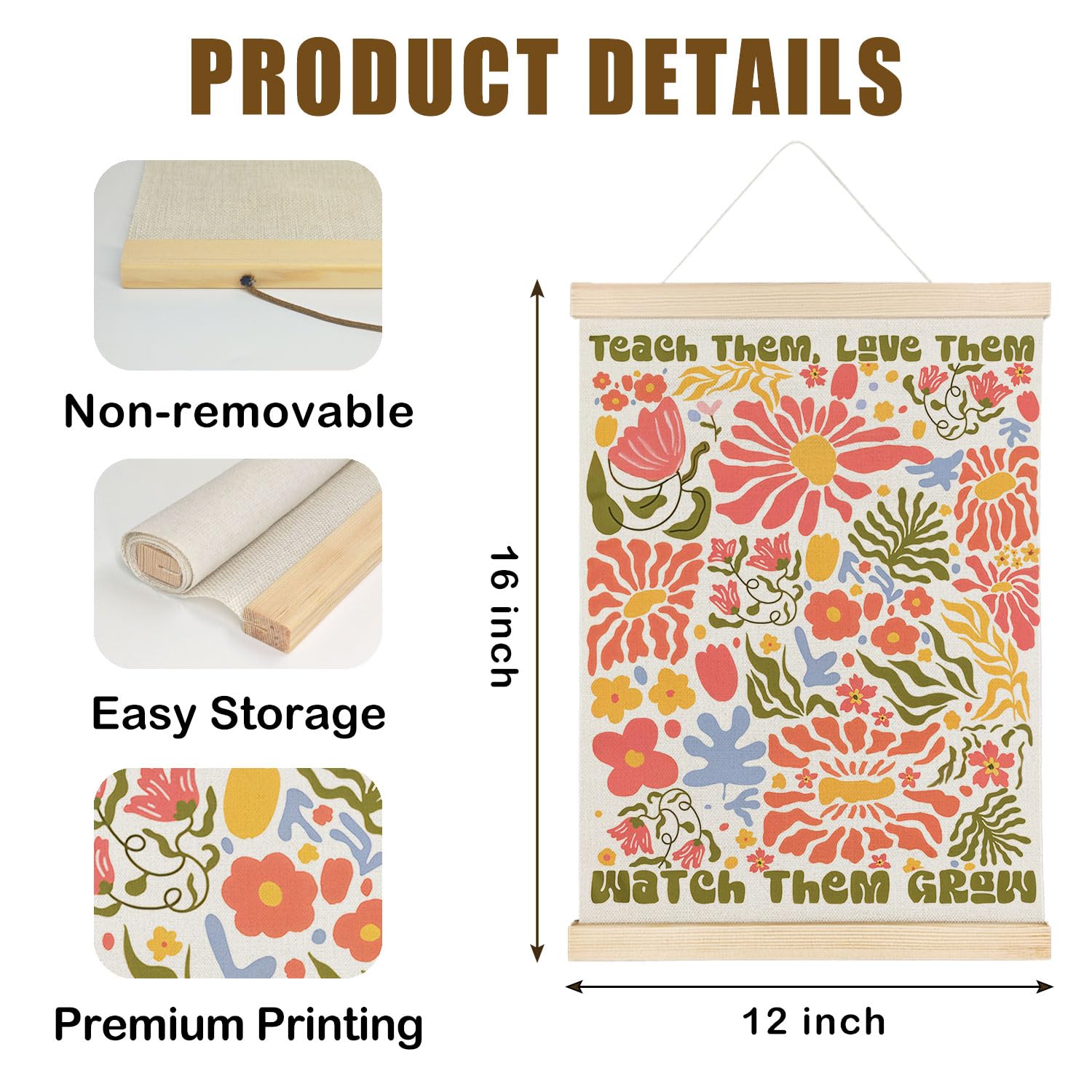 Coquette Teacher Wall Decor - Preppy Teacher Wall Art with Wooden Poster Hanger, for Office & Classroom, 12x16 Inch