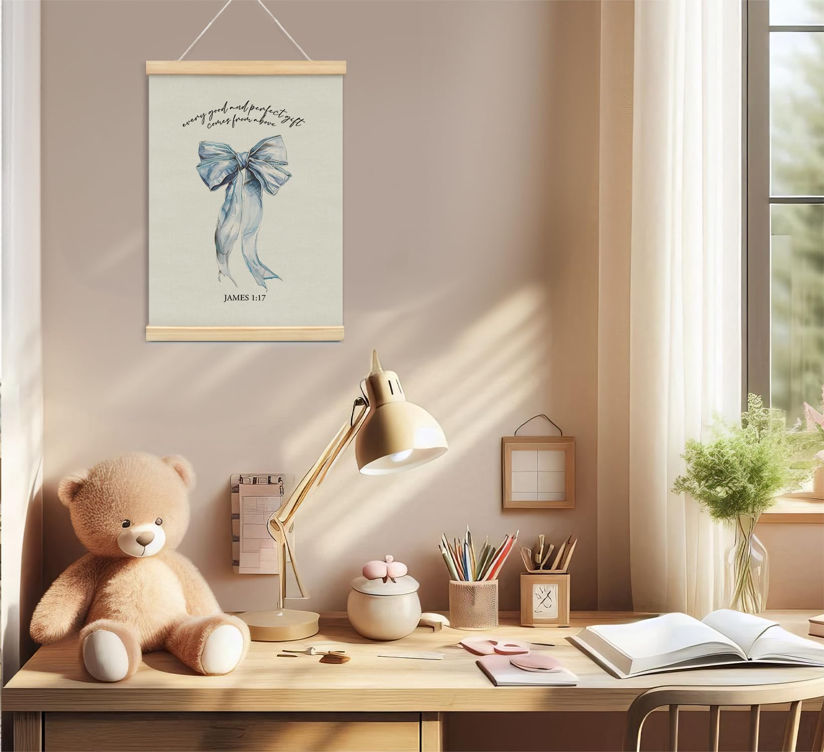 Trendy Bows Pink Coquette Scripture Wall Art Poster Hanger Frame, Christian Bible Verses Posters Wall Art Decor