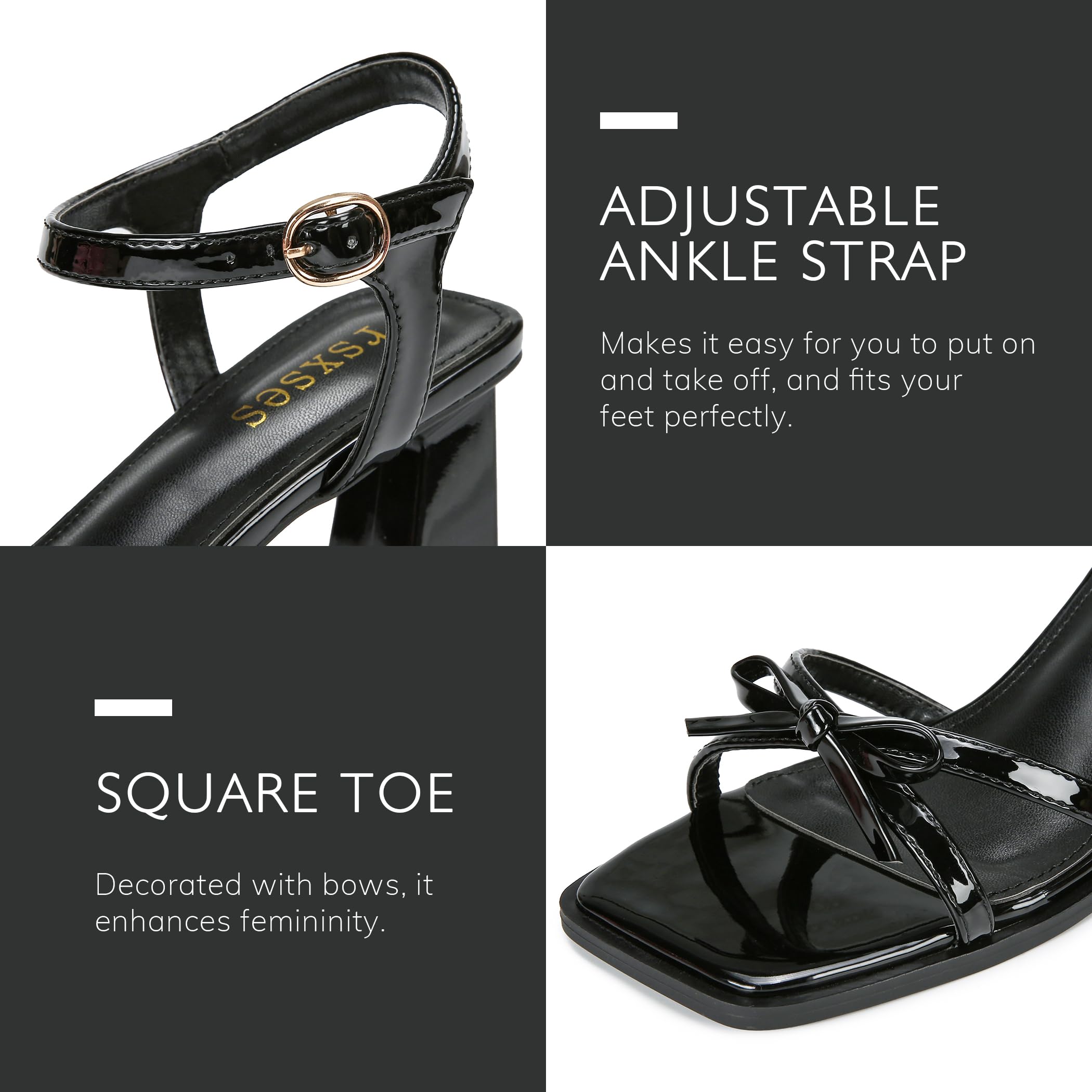 High Heels for Women Bow Block Chunky Heels Square Open Toe Sandals Strappy Heels