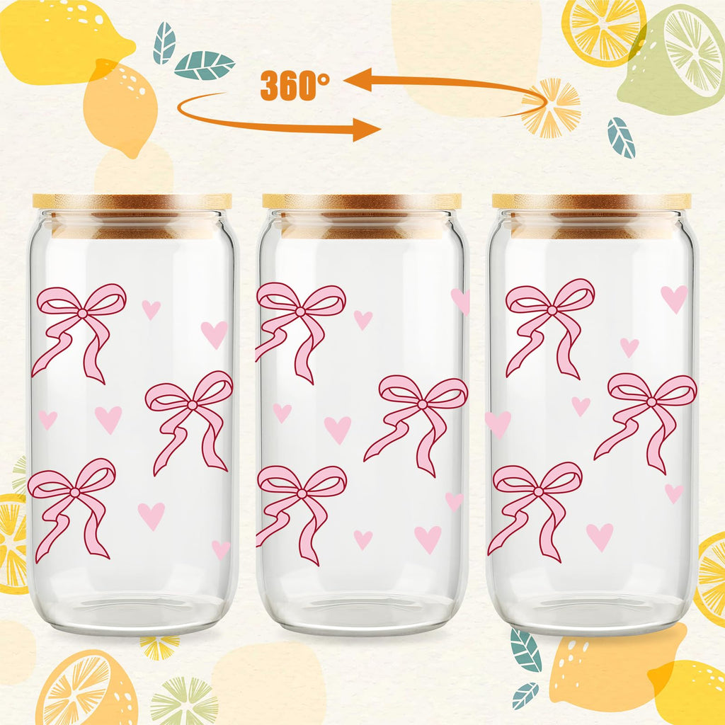 Cherry Bow Cup, Birthday Gifts for Women, Girly Gifts for Her, Sister, Mom, Colleague - 16 OZ Glass Tumbler with Straw & Lid, Coquette Iced Cup