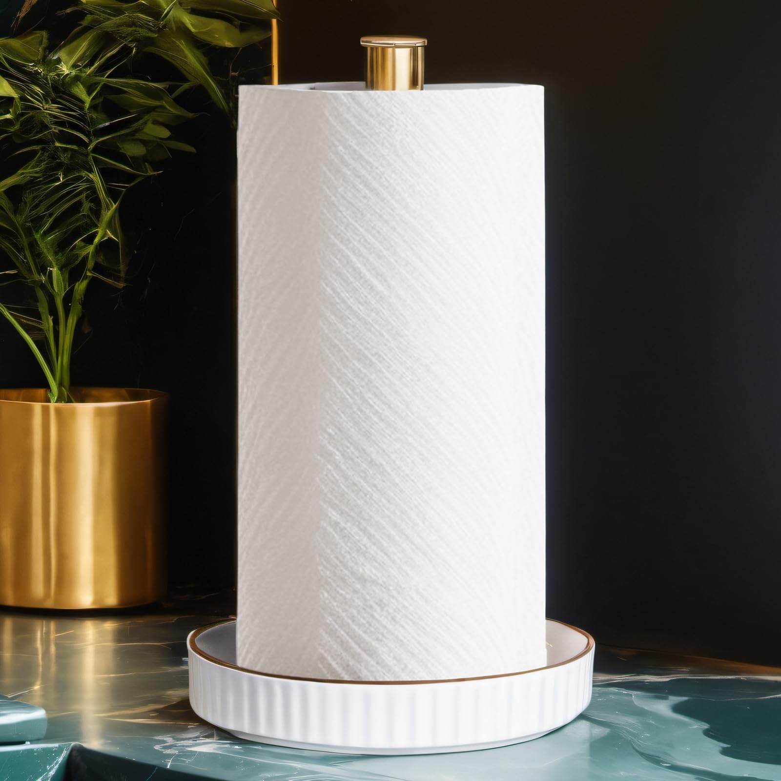 Stable Elegant and Durable Kitchen Roll Stand Paper Towel Holder Countertop, Ceramic Base