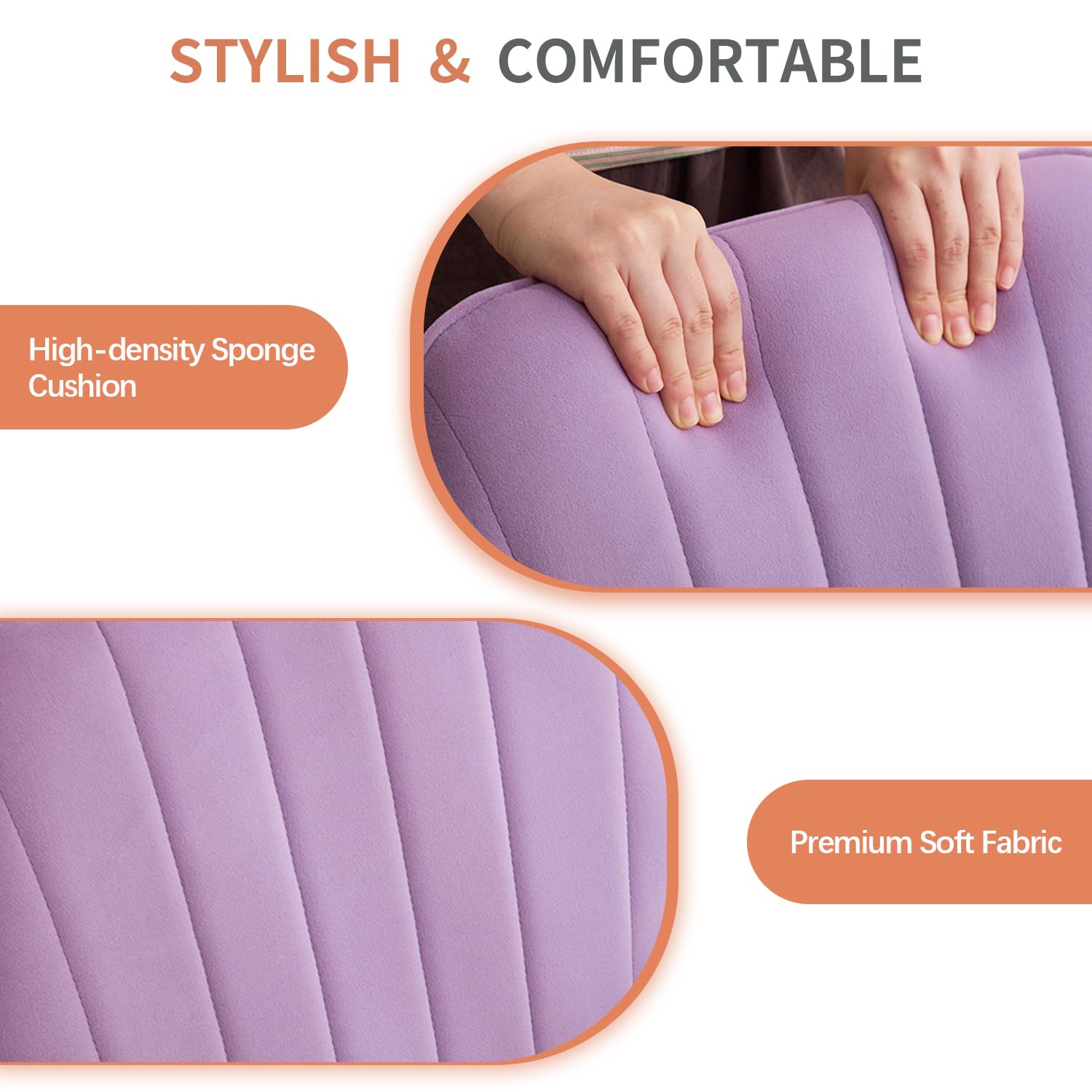 Modern Vanity Velvet Adjustable Low Back Rolling Chair, Twill Upholstered Cute Chair with Wheels