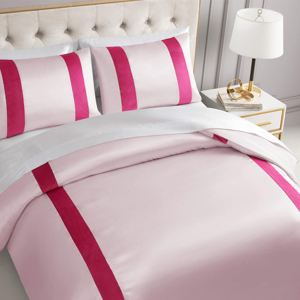 Juicy Couture Velvet Stripe on Satin Pink Comforter Set - 3 Piece Luxury Bedding Ensemble