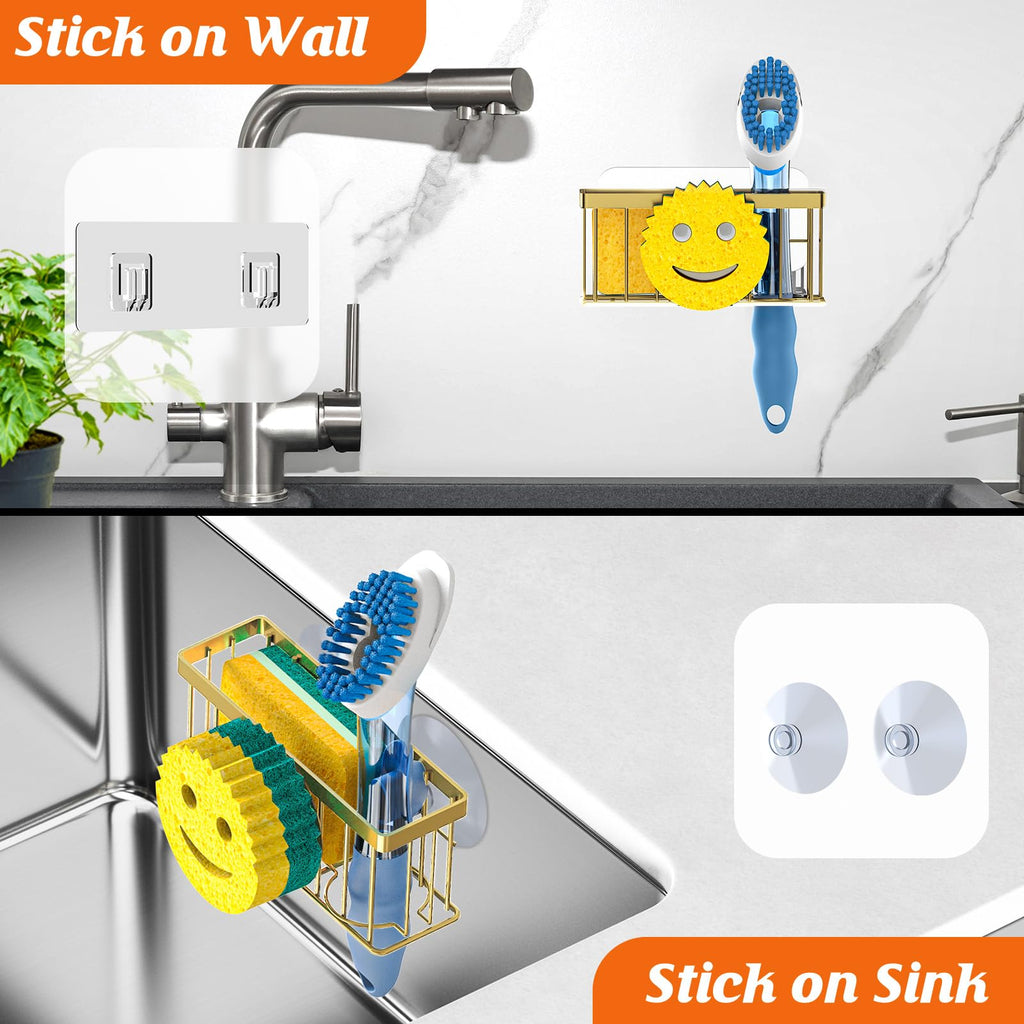 Sponge Holder Smiley Face, Sink Caddy for Kitchen Organizer Sponge Holder with 2 PCS Suction Cups/1 PCS Adhesive Strips